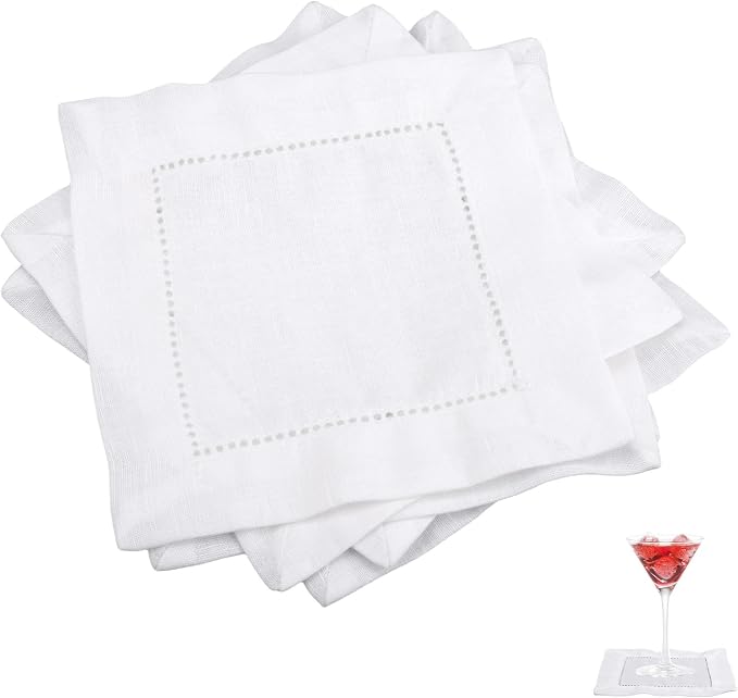 12pcs Linen Cocktail Napkins, 6x6 Inch Reusable Cloth Fabric Serviettes Napkins for Wedding Birthday Baby Shower Party Home Bar Beverage Supplies (White) by Unknown
