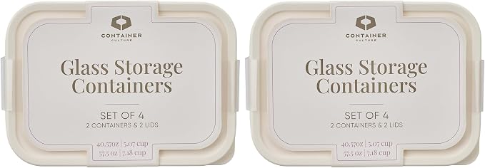 Glass Food Storage Containers with Lids — 8 Piece — 57.5 oz & 40.57 oz Glass with BPA-Free Leakproof Stackable Lids — Microwave, Oven & Dishwasher Safe — Ideal for Meal Prep & More - Vanilla Mist - Image 3
