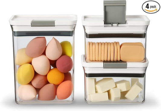 Felli Premium Tite Airtight Storage Container Set, 3 Pack - Clear Plastic Canisters with Easy Flip Lock Lids, Stackable Kitchen Pantry & Bathroom Organizer for Snacks, Dry Goods, Makeup, BPA Free by Felli