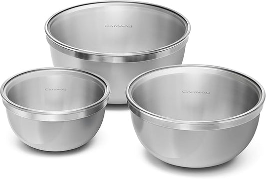 Caraway 6-Piece Stainless Steel Mixing Bowl Set with Glass Lids | 6 qt, 4 qt, 2 qt Kitchen Bowls with Tempered Glass Lids, Non-Toxic, PFAS-Free, Gray by Unknown