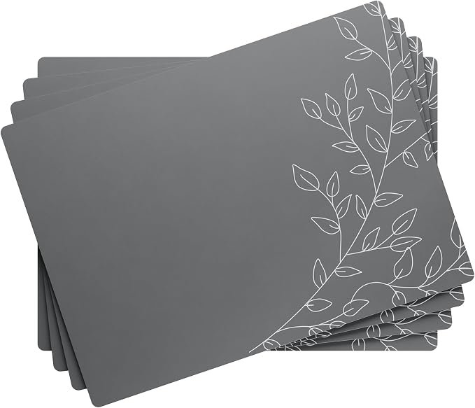 Royalty Art Boho Placemats, Set of 4, Dark Gray, Cork Backed | Wipeable heat resistant surface, kitchen and dining table protection, floral farmhouse pattern - Image 3