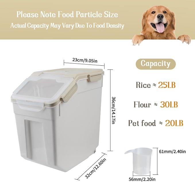 Large Flour Storage Container Bin 25lb, 2Pack Airtight Rice Storage Containers with Wheels Seal Locking Lid, BPA Free with Measuring Cup&Scoop for Flour, Rice, Grain(Gray) - Image 3