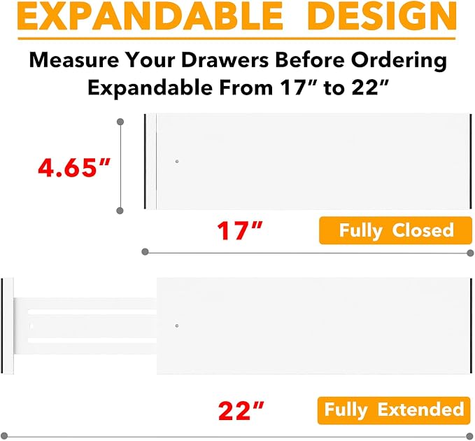 SpaceAid Bamboo 4 Pack Dresser Drawer Dividers, 4.65“ High Adjustable 17“-22” Drawer Organizers, Expandable Organization for Clothing, Clothes, Dressers, White - Image 3