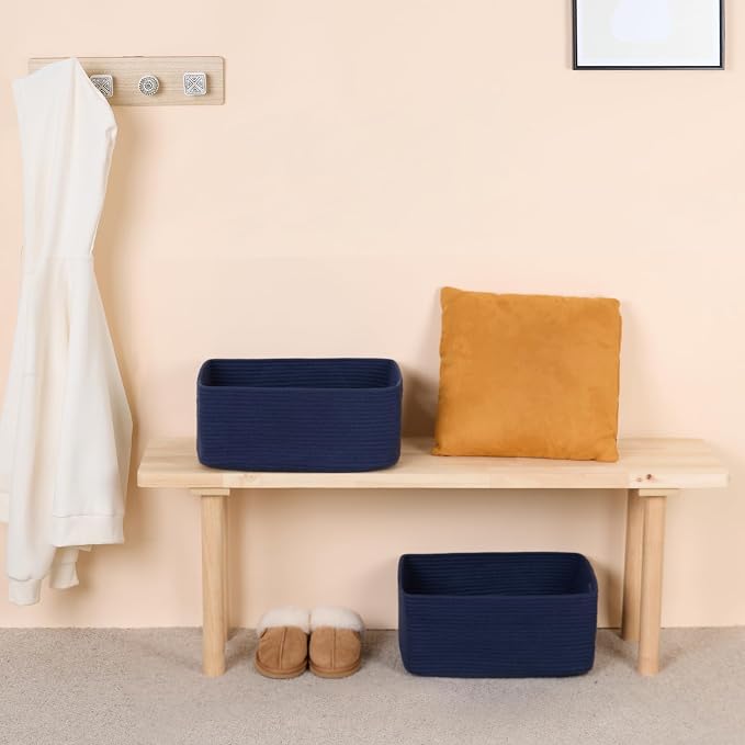 MiniArk Large Storage Baskets for Shelves, 17 x 13 x 7.5” Closet Organizers Bins for Clothes Blanket Towels, Baby Nursery, Toy Baskets Box, Woven Rope Baskets, 3 Packs Navy Blue - Image 6