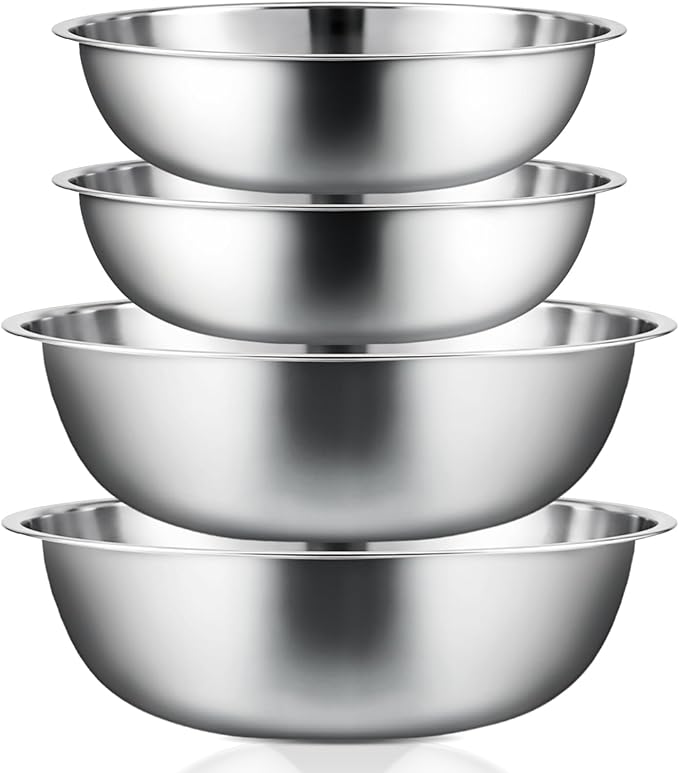 Stainless Steel Mixing Bowls Set - 4-Piece Polished Mirror Nesting Bowls 2 Pcs 8-Quart and 2 Pcs 16-Quart Flat Base Ideal for Kitchen, Cooking, Baking and Storage, Shallow by Domensi