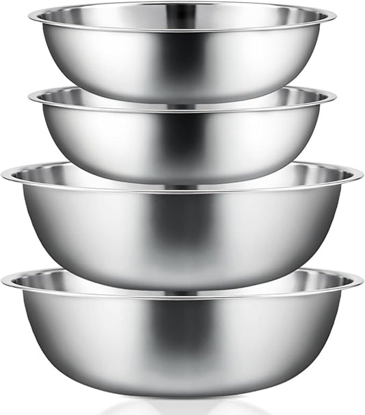 Stainless Steel Mixing Bowls Set - 4-Piece Polished Mirror Nesting Bowls 2 Pcs 8-Quart and 2 Pcs 16-Quart Flat Base Ideal for Kitchen, Cooking, Baking and Storage, Shallow by Domensi