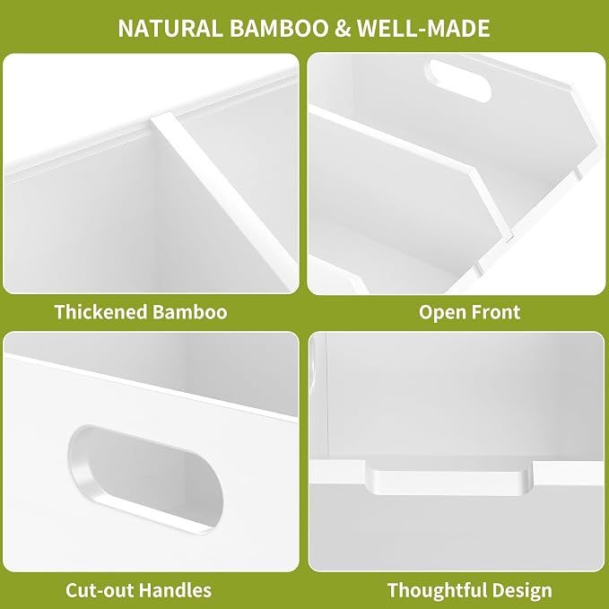 Bamboo Pantry Storage Bins Set, Potato and Onion Storage Bin for Countertop | Open Front Storage Bins, Large Capacity, Stackable Design, Cut-out Handles, FSC-certified Bamboo, No Assembly, White - Image 6