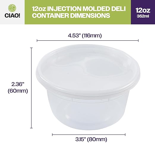 CIAO! 12OZ PP Injection Molded Soup-Deli Container with LLDPE Lid, Microwavable and BPA Free (240/240 combo pack) - Image 4