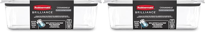 Rubbermaid Brilliance Food Storage Container, Large, 9.6 Cup | Clear | Pack of 2 by Unknown