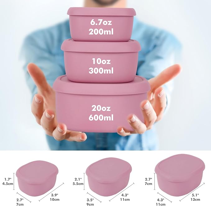 Anatole Silicone Food Storage Containers Set of 6 Lunch Box Bento with Lids BPA Free Dishwasher Microwave Oven Freezer Safe (6.7oz*2, 10oz*2, 20oz*2) Pink Blue - Image 2
