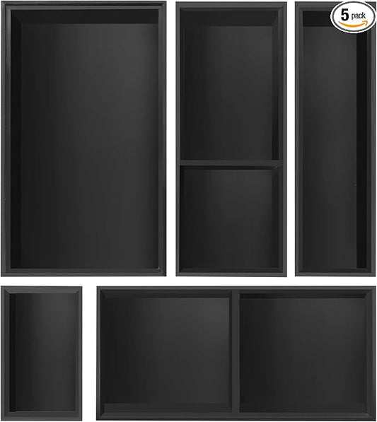 Bamboo Drawer Organizer,5 PCS Black Silverware Tray&Desk Organizers and Storage,Cabinet Divider With Removable Bathroom Organization for Kitchen,Utensils,Junk,Office,Makeup by Bxngjuj
