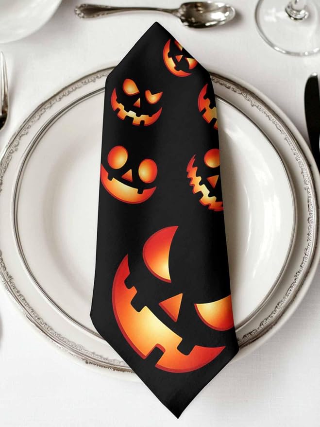 Halloween Cloth Napkins Set of 8 - Washable Dinner Napkins Reusable Table Napkins for Home Party Weeding Dining Table Setting Decoration,Black Orange Horro Skull Pumpkins Fall Holiday Oversized - Image 2