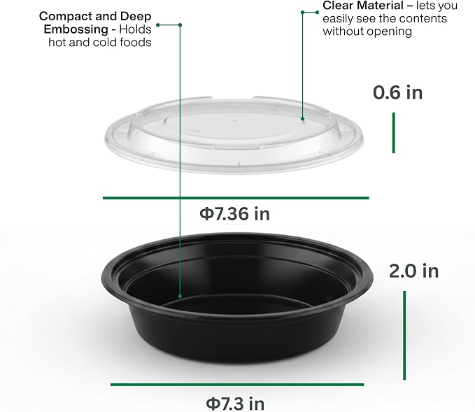[32 oz Round Meal Prep Containers with Lids – BPA-Free Food Storage Containers, Bento Box for Restaurant & Catering Use, Stackable, Microwave, Dishwasher, Freezer Safe – 100 Pack - Image 3