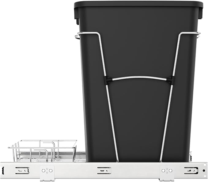 Rev-A-Shelf Pullout Trash Can for Kitchen Cabinets, Black Waste Bin, 35 Qt | Large Capacity Garbage/ Recycling Waste Container, Heavy Gauge Metal Wire Construction w/Full Extension Slides, RV-12KD-18C S - Image 8