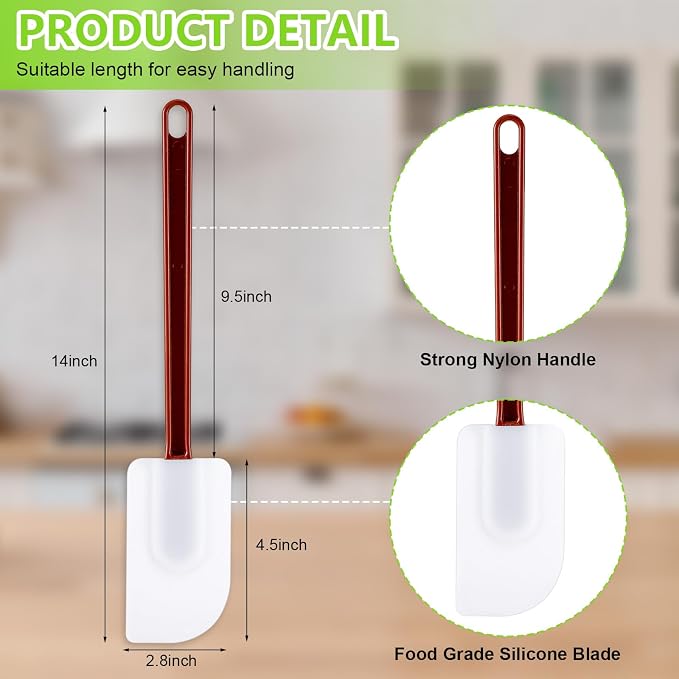 9 Pcs Silicone Rubber Spatula, Commercial Spatula 500 Fahrenheit Heat Resistant, Non Stick Heavy Duty Scraper for Kitchen Cook Mix Fry Spread Bake, Dishwasher Safe(Deep Red and White,14 Inch) - Image 2