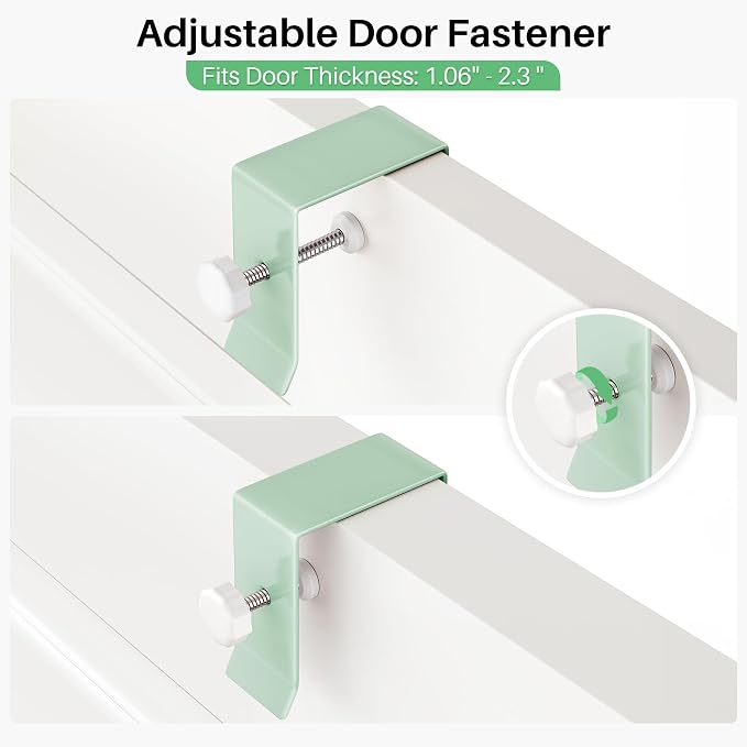 SNTD 8 Tiers Over the Door Organizer, 17" W x 6" D x 69" H, Green | Pantry Door Organizers and Storage, Height Adjustable Spice Rack, Dense Mesh Baskets, Anti-Swing, Adjustable Door Fastener - Image 3