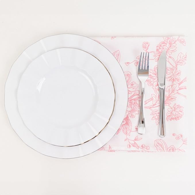 Efavormart Premium Cloth Napkins Set of 5, 20x20 Inch White/Pink Seamless Dinner Napkins, Washable Linen Table Napkin Cloth with Hemmed Edges for Weddings, Party and Banquet - Image 2