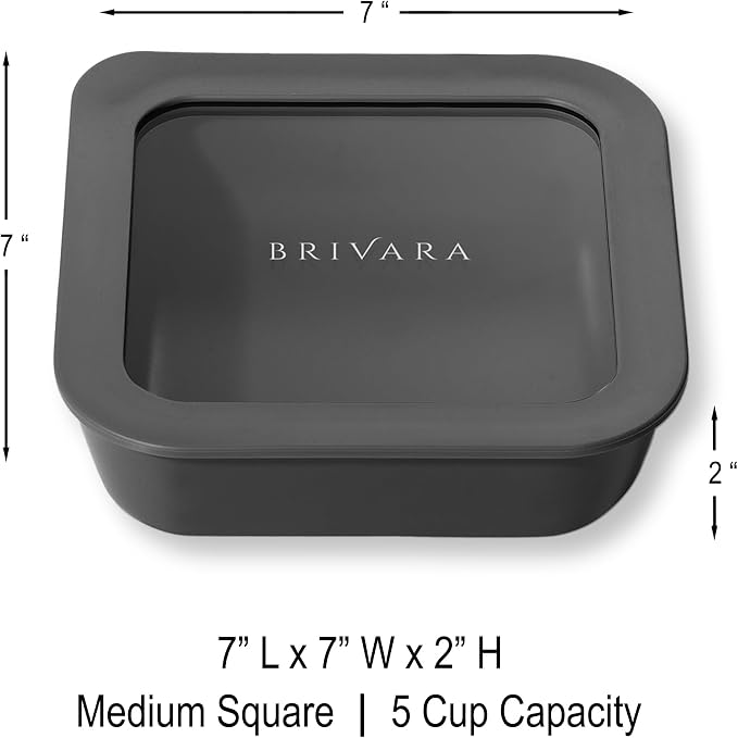 Glass Food Storage Container with Lid, 5-Cup Medium Square | Microwave-Safe Airtight Lid, Oven-Safe Ceramic-Coated Glass | Zero Plastic, No PFAS/PFOA/BPA, Reusable [Onyx] - Image 2