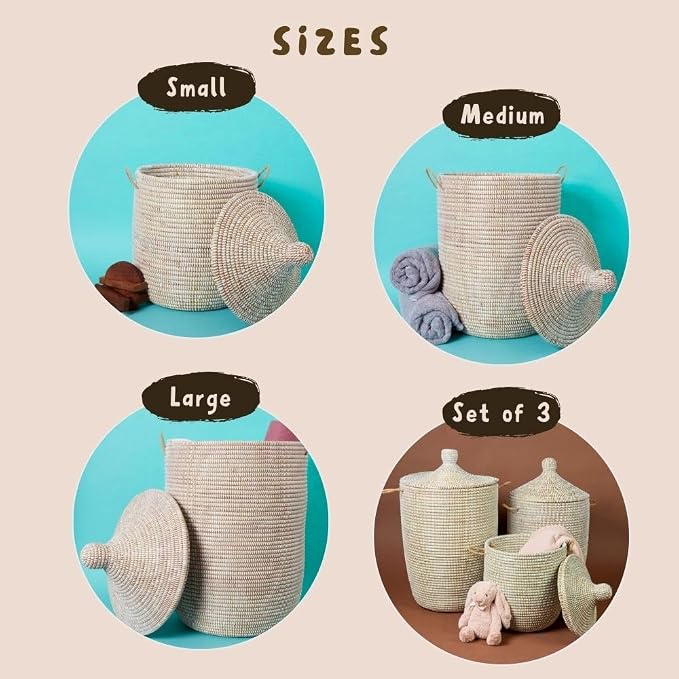 White Wicker Storage Basket Set for Living Room, Nursery, Bathroom and Bedroom, Set of 3pcs - Image 4