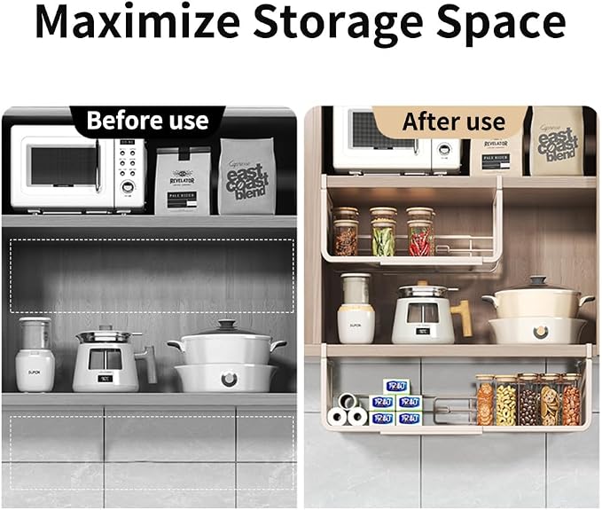 Expandable Under Shelf Basket Organizer, Under Shelf Storage, Hanging Baskets Under Cabinet for Pantry Kitchen Cupboard Desk Counter Bookshelf Space Saver Heavy Duty Slide-in (white, 2 Pack) - Image 8