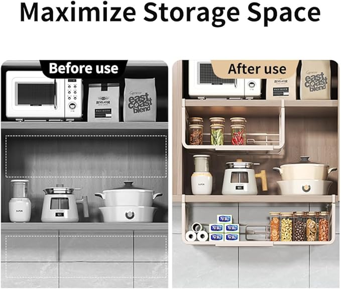 Expandable Under Shelf Basket Organizer, Under Shelf Storage, Hanging Baskets Under Cabinet for Pantry Kitchen Cupboard Desk Counter Bookshelf Space Saver Heavy Duty Slide-in (white, 1 Pack) - Image 6