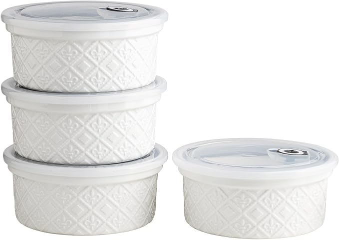 28 Oz Ceramic Bowls Set with Lids Oven Safe, Airtight Food Storage Containers Set of 4, Serving Bowls with Lids for Kitchen, Camping, Office Lunch, Breakfast, Charcuterie Bowls, Meal Prep Containers by MISSYSSIM