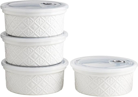 28 Oz Ceramic Bowls Set with Lids Oven Safe, Airtight Food Storage Containers Set of 4, Serving Bowls with Lids for Kitchen, Camping, Office Lunch, Breakfast, Charcuterie Bowls, Meal Prep Containers by MISSYSSIM