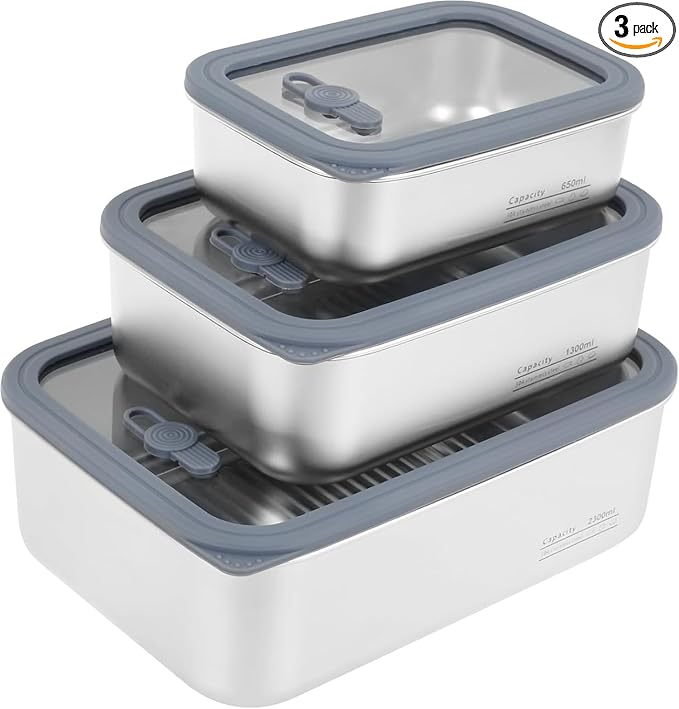Stainless Steel Food Storage Containers-3Pcs Leakproof, Airtight Stainless Steel Bowls with Lids, Freezer/Dishwasher/Microwave Safe Containers, Durable & Stackable Stainless Steel Containers with Lids by Unknown