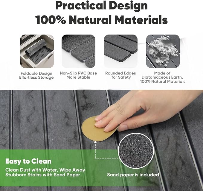 Stone Drying Mat for Kitchen Counter, Quick Diatomaceous Earth Mats for Dishes, 24"L x 16" W Super Absorbent Fast-Drying Collapsible Countertop Stone Mat (Marble Grey, 24" x 16") - Image 3