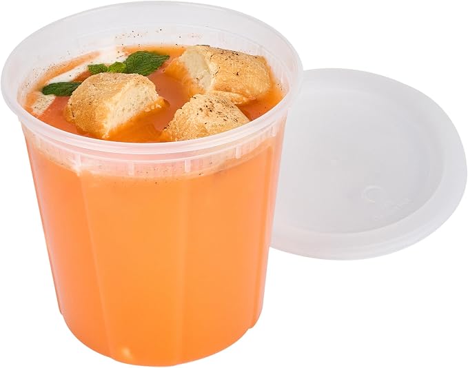 Restaurantware Plastic Food Container 100 Pack of 32 oz Clear Microwave-Safe Storage Container With Lid Leakproof Round Shape Disposable Freezer-Safe - Image 8