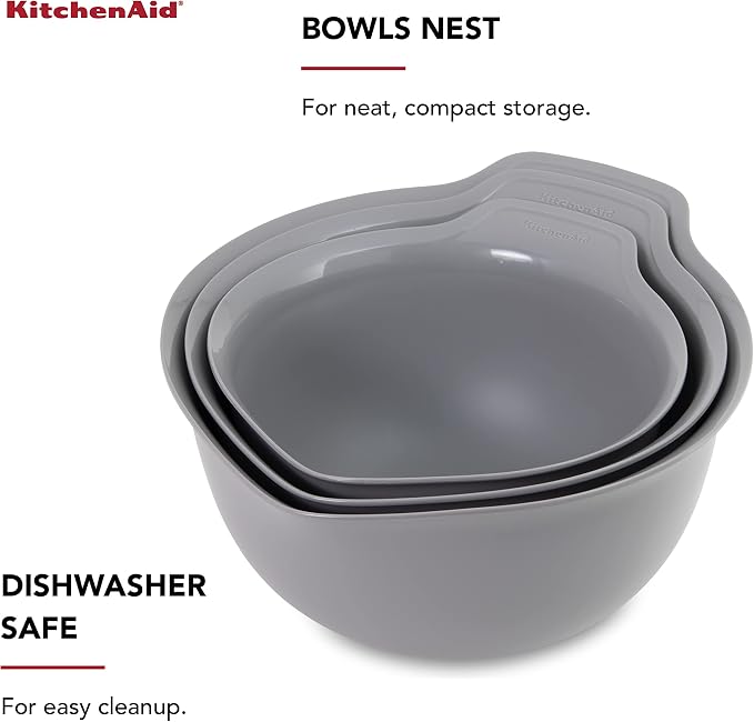 KitchenAid Universal Nesting Plastic Mixing Bowls, Set Of 3, 2.5 quart, 3.5 quart, 4.5_quart, Non Slip Base with Easy Pour Spout to Reduce Mess, Dishwasher Safe, Gray (Pack of 2) - Image 4