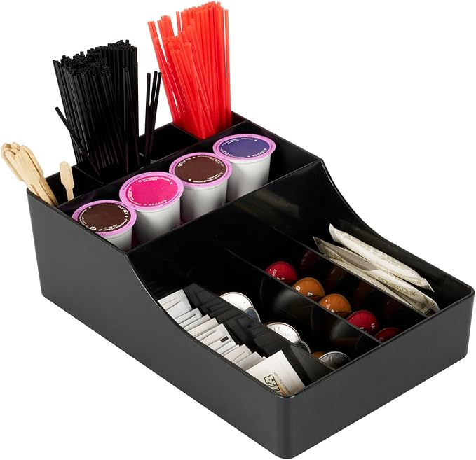 Restaurantware Restpresso Coffee Bar Organizer, 1 Count Durable 9 Compartments, Compact Size, Black Plastic Tabletop Coffee Supplies Organizer For Homes, Office Spaces, Breakrooms, and Lounges - Image 2