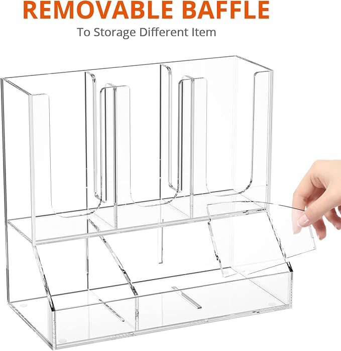 Richboom Cup and Lid Organizer, 6 Compartments with 2 Removable Dividers Coffee Station Countertop Cup Dispenser Condiment Organizer Accessories Caddy for Breakroom, Office, Home - Clear - Image 3
