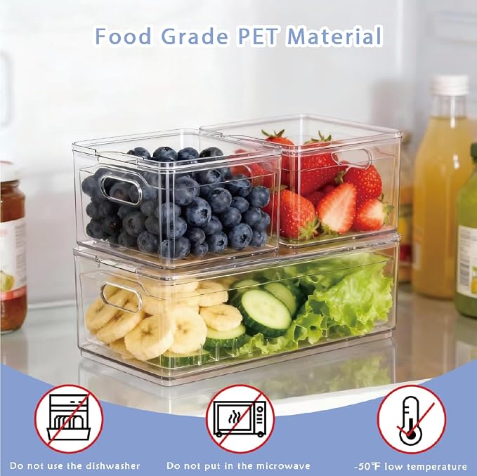 3 Pack Fruit Storage Box Long & Square for Fridge | 3-in-1 Produce Keepers, BPA-free clear bins with lids keep fruits fresh & ready to eat. - Image 2