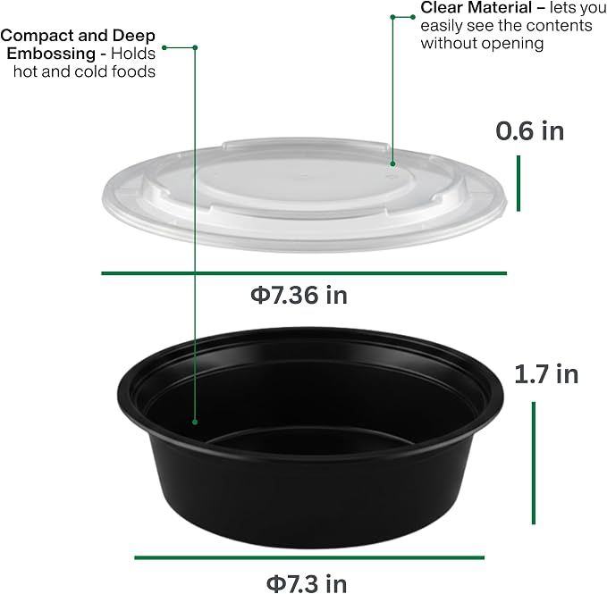 [24 oz Round Meal Prep Containers with Lids – BPA-Free Food Storage Containers, Bento Box for Restaurant & Catering Use, Stackable, Microwave, Dishwasher, Freezer Safe – 100 Pack - Image 4