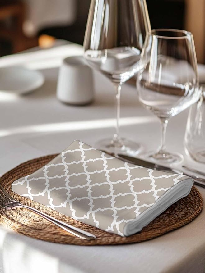 Cloth Napkins Set of 6-20x20 Inches, Beige Moroccon Washable Reusable Table Napkins, Farmhouse Minimalist Abstract Geometric Soft & Absortbent Dining Napkin for Party Wedding Hotel Restaurant - Image 7