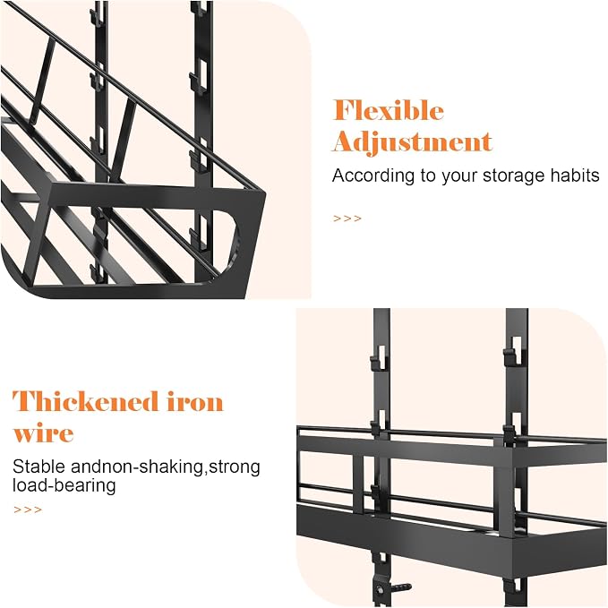 X-cosrack 8-Tier Adjustable Spice Rack – Wall-Mounted Space-Saving Organizer with Mixed Baskets, Large-Capacity Seasoning Holder for Kitchen & Pantry (Black) - Image 6