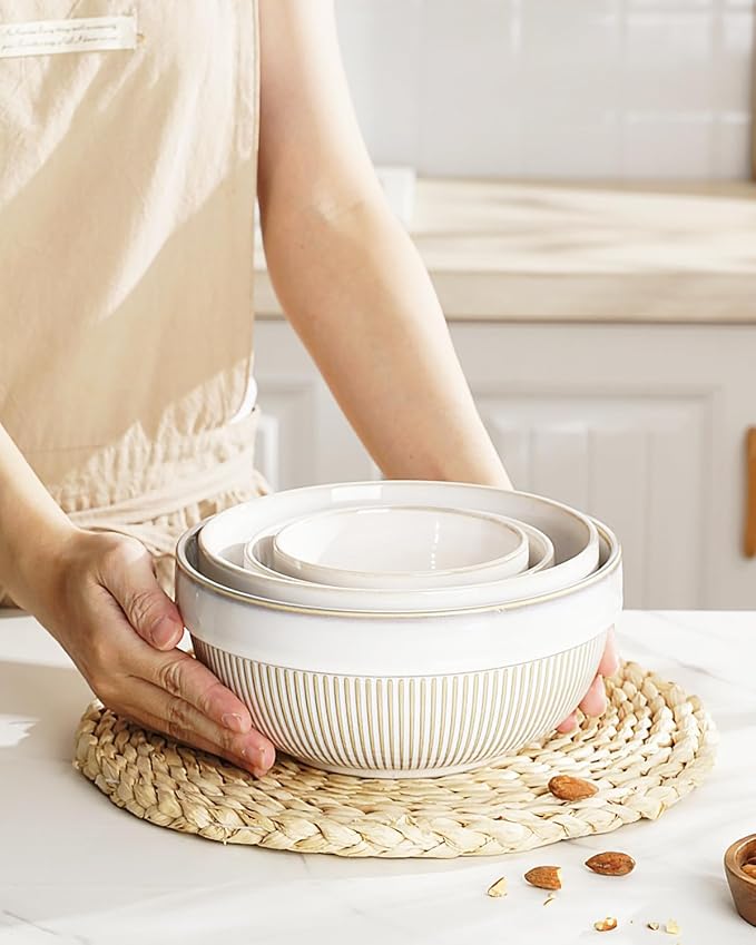 getstar Large Serving Bowls Set of 4, 12/26/42/64 oz Ceramic Stoneware Nesting Bowls Set, Microwave and Dishwasher Safe, Farmhouse Kitchen Versatile Prep Bowls for Fruit Salad Pasta Dessert Cereal - Image 6