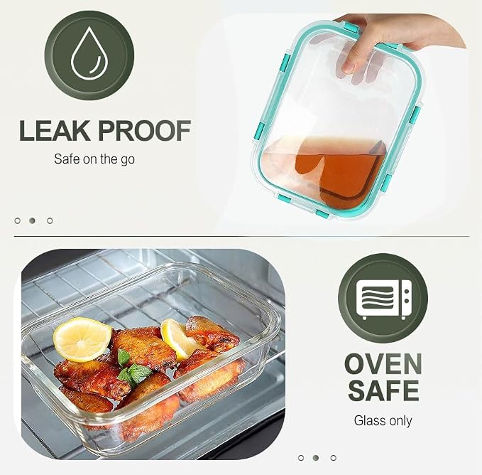10 Packs 30 oz Glass Meal Prep Containers with Lids, Green | Glass Food Storage Containers, Airtight Lunch Bento Boxes, Microwave, Oven, Freezer and Dishwasher - Image 4