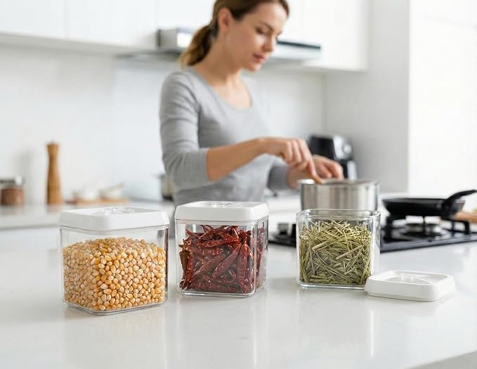 Felli Flip Tite Food Storage Container 4" Small Size Airtight Lid Lock Top, Stackable Kitchen Canister for Space Saving, Pantry Fridge Cupboard Organizer, Spice Seasoning Pet Treats Snack (0.5 qt) - Image 2