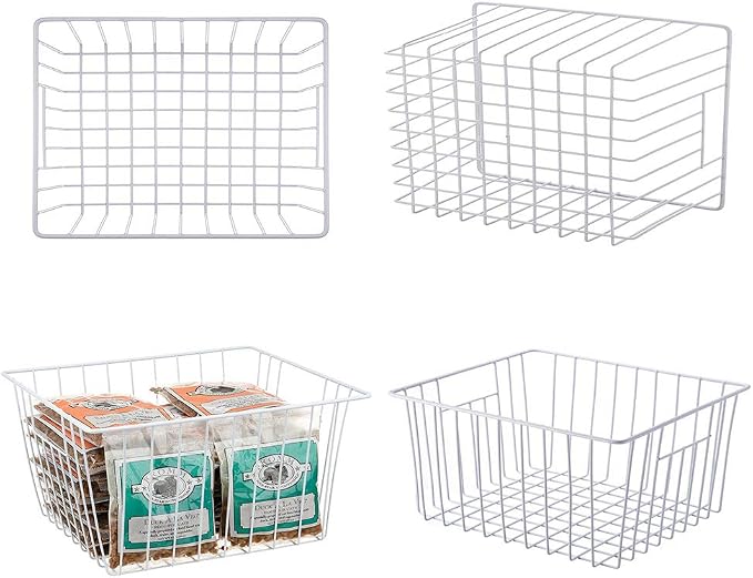 Freezer Wire Baskets Storage Organizer, Household Storage Metal Wire Bins for Kitchen, Pantry, Cabinet, Bathroom, Bedroom - Pearl White (3, 11in x 10in x 5.5in) - Image 2