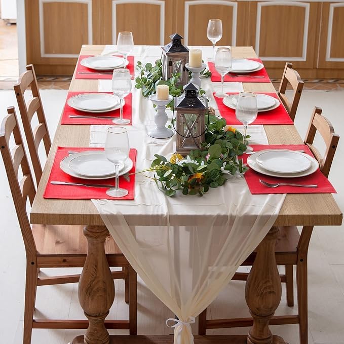 Cloth Placemats Set of 8, Linen Type Fabric Placemats Machine Washable Heat Resistant Placemats Wrinkle Free Thick Polyester Kitchen Place Mats for Dining Table (Red) - Image 5