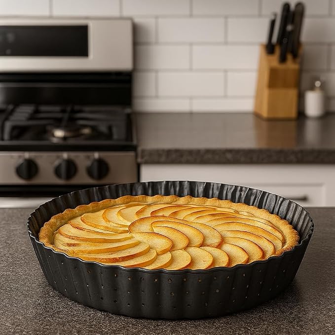 Quiche Lorraine Deep Dish Pie Pan - 9.44 inch Tart Pans with Removable Bottoms - Apple Pie Pan - 9.44 inch Tarte Tatin Pan - Deep Dish Pie Crust - Quiche Baking Dish - Image 2