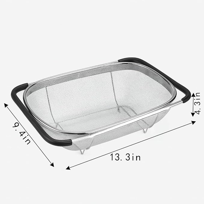 Premium Quality Over The Sink Stainless Steel Oval Colander with Fine Mesh 6 Quart Strainer Basket & Expandable Rubber Grip Handles - Strain, Drain, Rinse Fruits, Vegetables1 (1) - Image 2