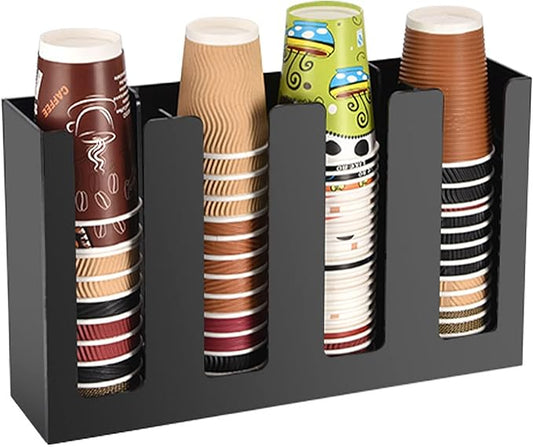Tirifer Disposable Coffee Cup Dispenser Organizer Paper Cup Lid Sleeve Holder Presentation Storage Coffee Milk Tea Shop Restaurant Accessories Halloween Party Supplies, 4 Compartments by Tirifer