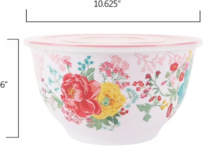 Floral Melamine Mixing Bowl Set, 10 Pieces with Lids Coordinates With Pioneer Woman Kitchen (Fancy Flourish) - Image 2