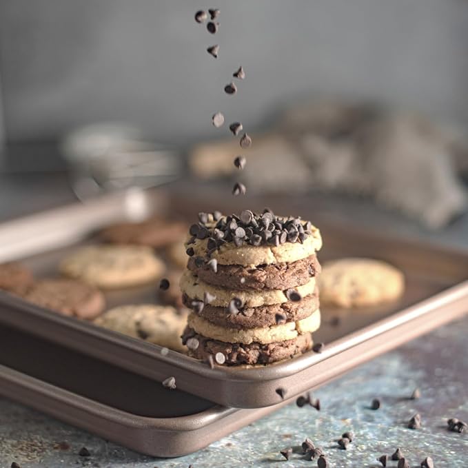 Nonstick Baking Sheet Set of 2 | PFOA & BPA Free Non Toxic Carbon Steel Cookie Sheets | Best Non Stick Oven Cooking Pans & Half Sheet Pan | Best Nontoxic Baking Trays 18 Inch | | Non-Toxic - High Carbon Steel - Gold - Cookie Baking Sheets for Oven - Image 7