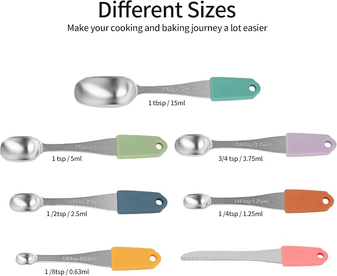 Magnetic Measuring Cups & Spoons Set 15, Stainless Steel Measuring Cups and Spoons Set, Color Heavy Duty Metal Measuring Cups&Spoons Set w/Leveler & Measure Equivalents for Cooking & Baking - Image 4