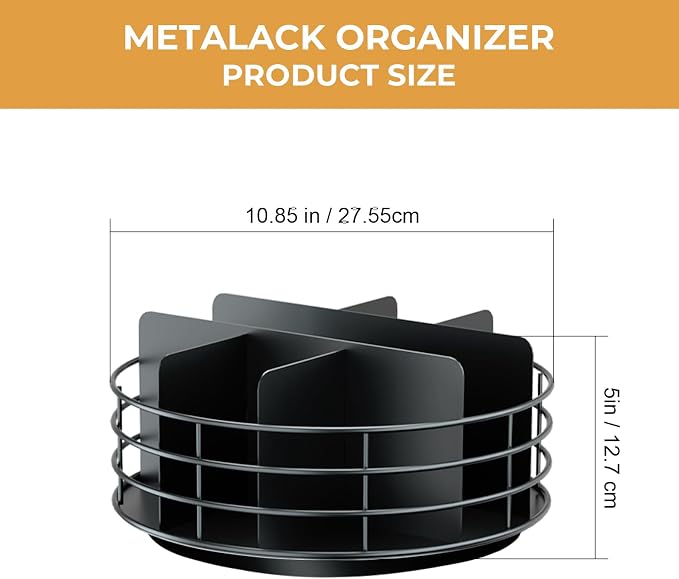 Snack Organizer - Versatile Snack Storage, Lazy Susan with Convenient Grab-and-Go Design, Metal Snack Holder for Home, Office, Breakroom, 10.85" L x 10.85" W x 5" H (Matte Black) - Image 2