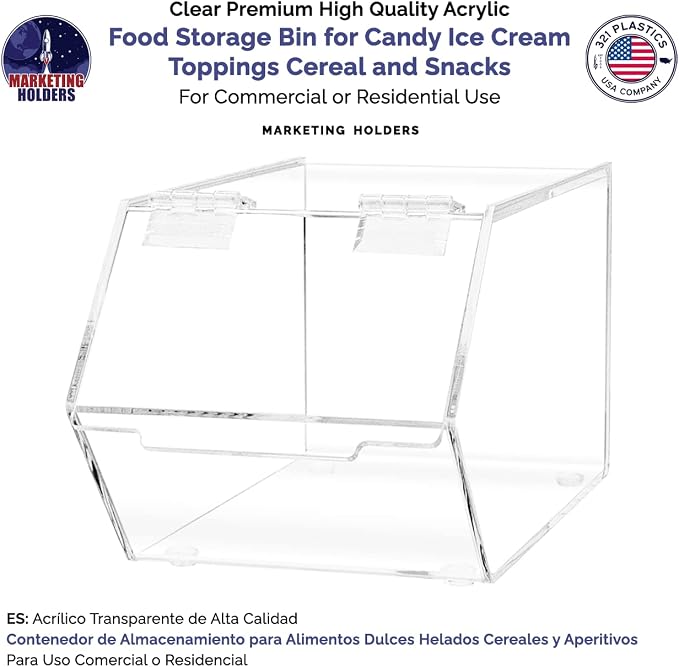 Marketing Holders Candy Bin 5” x 9" with Hinged Lid for Bakeries Convenience Stores and Retail Candy Stores Storage Nut Granola Top Opening Display Cabinet Bread Organizer - Image 4